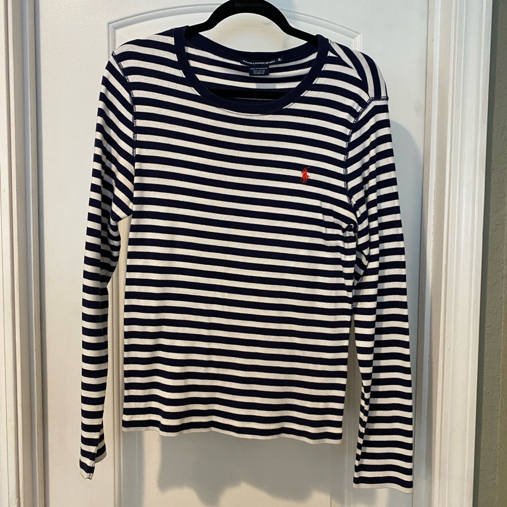 **2 for $15** Navy Blue and White Striped Ralph Lauren Sport Shirt. Size XL.